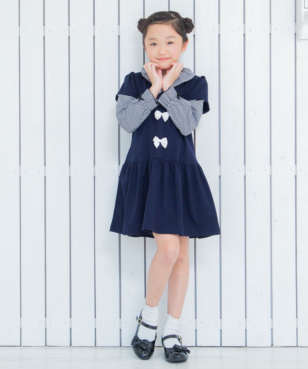 Children's clothing girl with ribbon Lowest switch One piece navy (06) model image 4