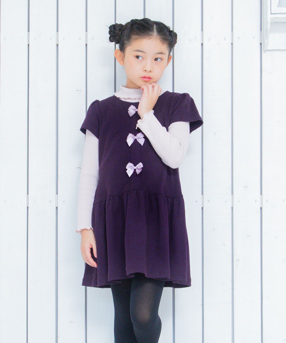 Children's clothing girl with ribbon Lowest switching dress purple (91) model image 2