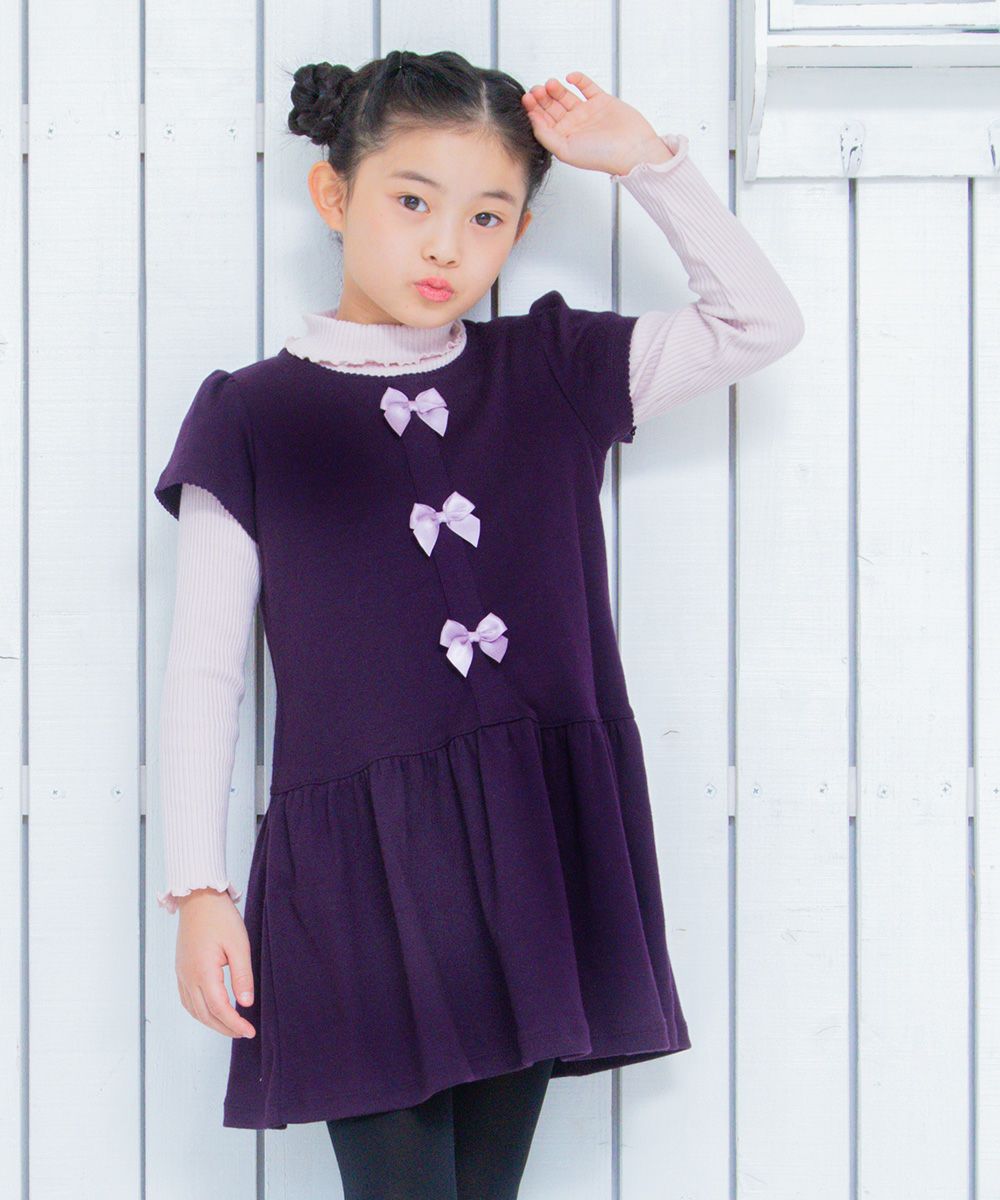 Children's clothing girl with ribbon Lowest switching dress purple (91) model image 3