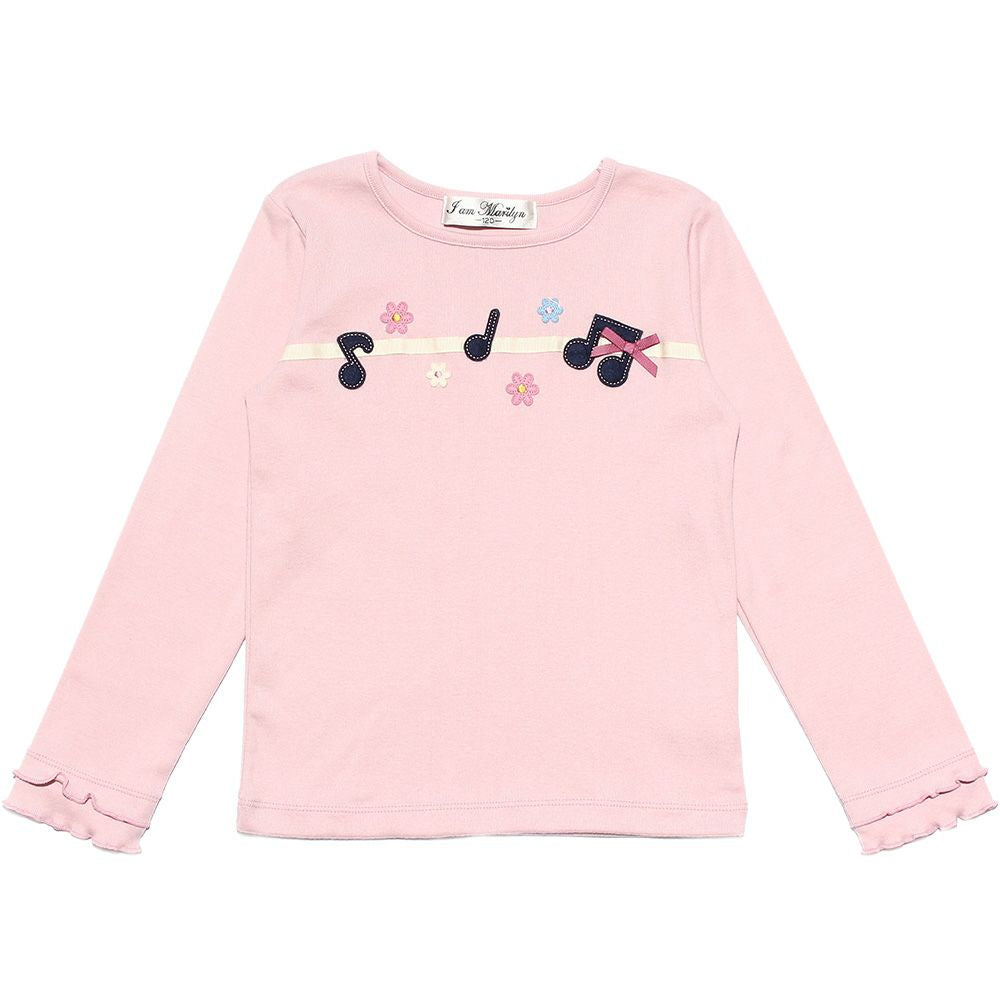 Children's clothing girl flower & musical note with motif Fine brushed T -shirt pink (02) front