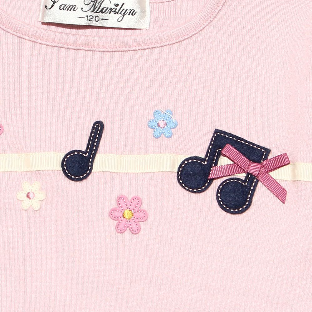 Children's clothing Girls' Flowers & Music with Moted Motifer Finely brushed T -shirt Pink (02) Design point 1