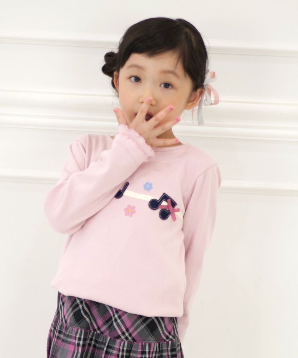 Children's clothing Girls' Flower & Music Motifer Fine Brushed T -shirt Pink (02) Model Image 2