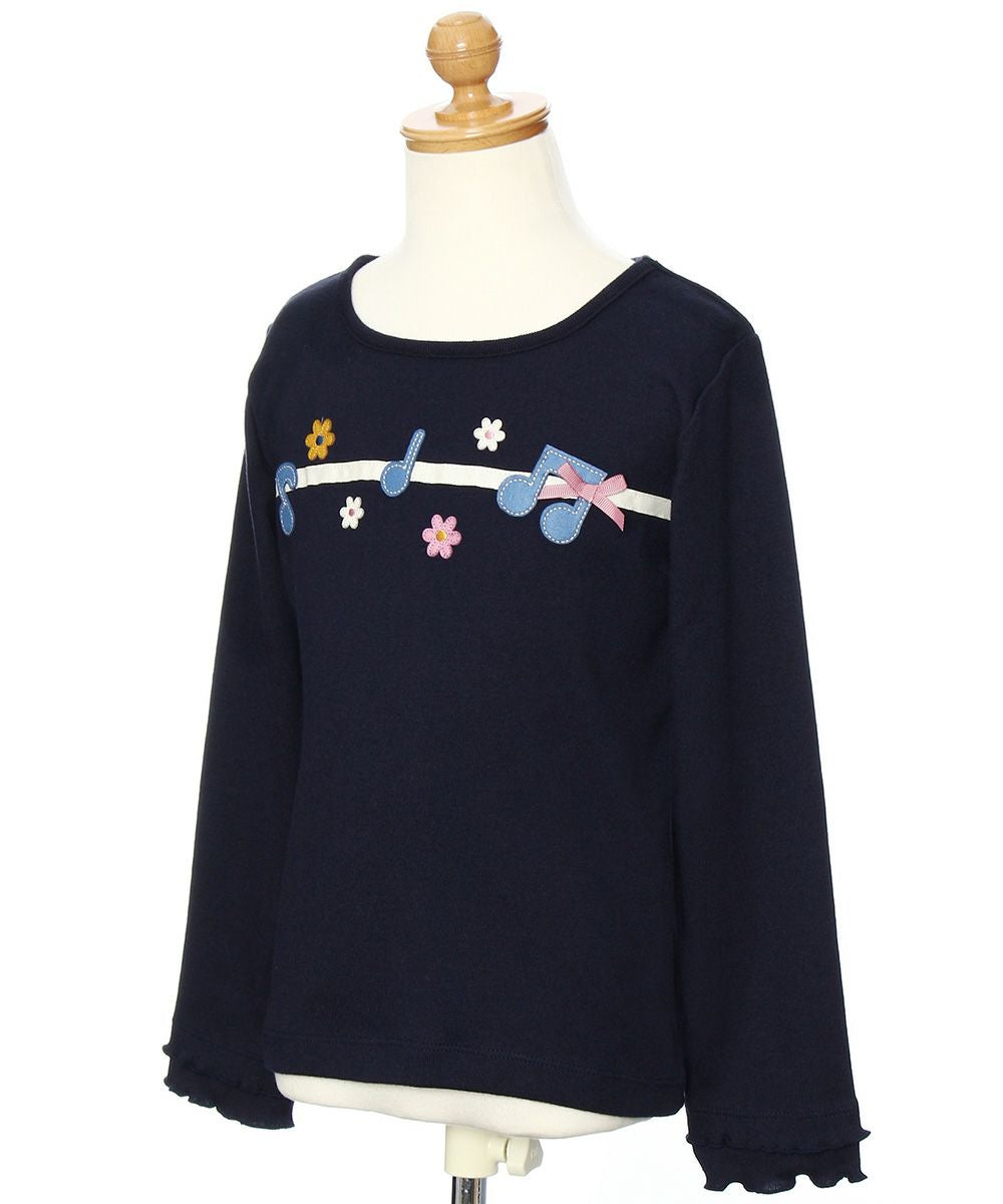 Children's clothing Girls' Flowers & Music Motifer Finely brushed T -shirt Navy (06) Torso