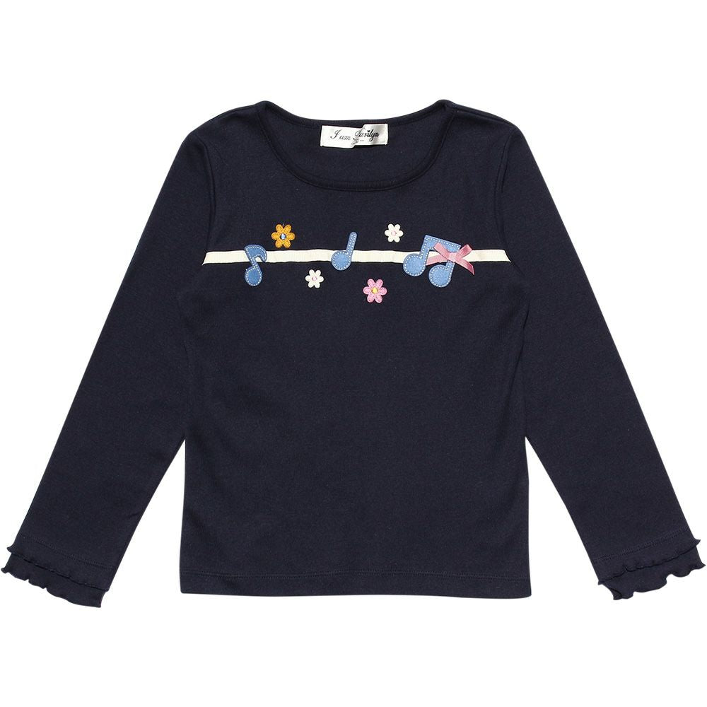 Children's clothing Girls' Flower & Music Motifer Finely brushed T -shirt Navy (06) front