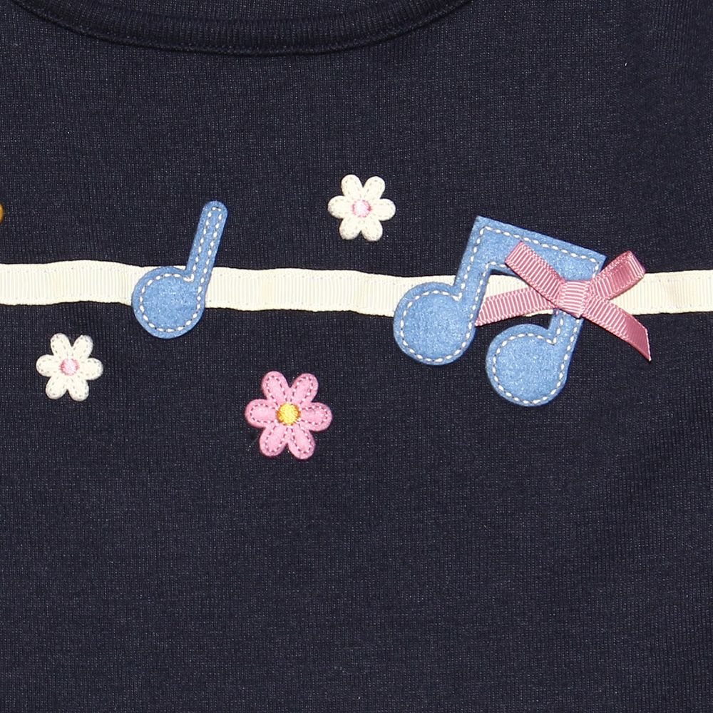 Children's clothing Girls' Flowers & Music Motifer Finely Brushed T -shirt Navy (06) Design Point 1