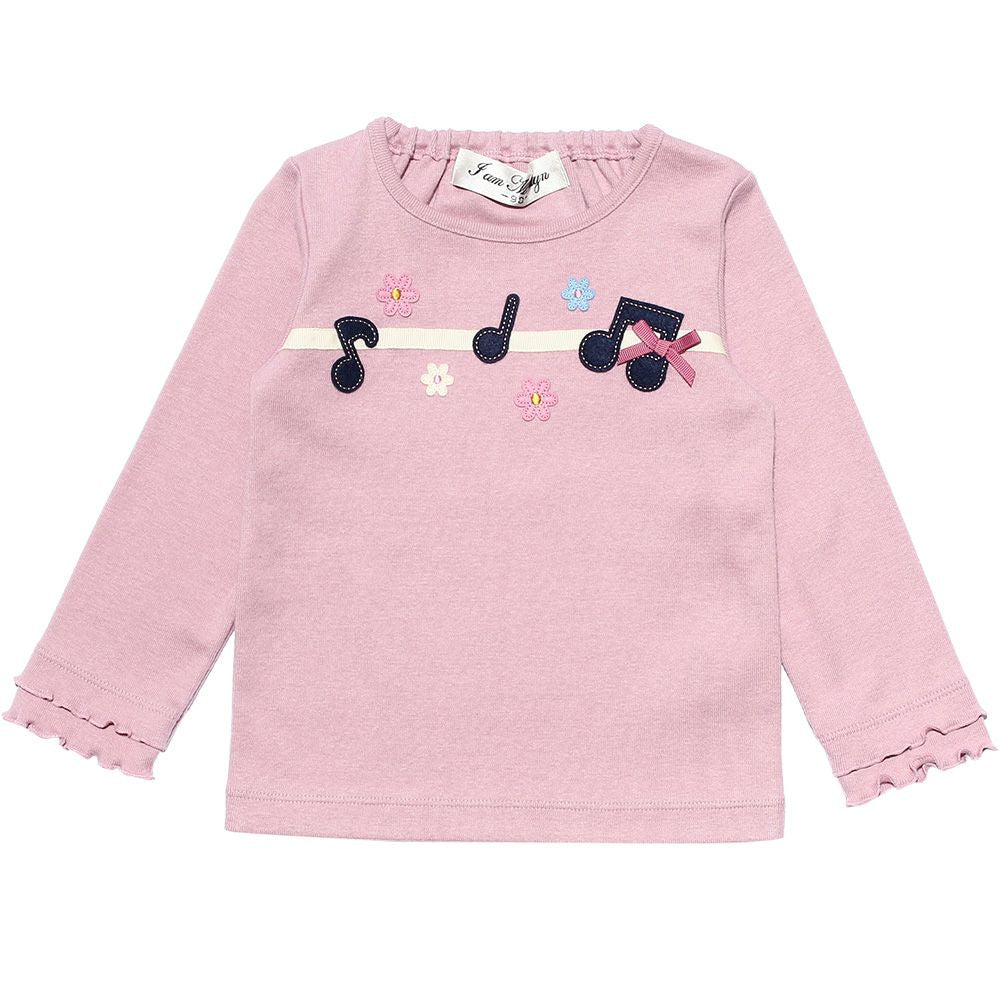 Baby size note & flower T -shirt Pink front
