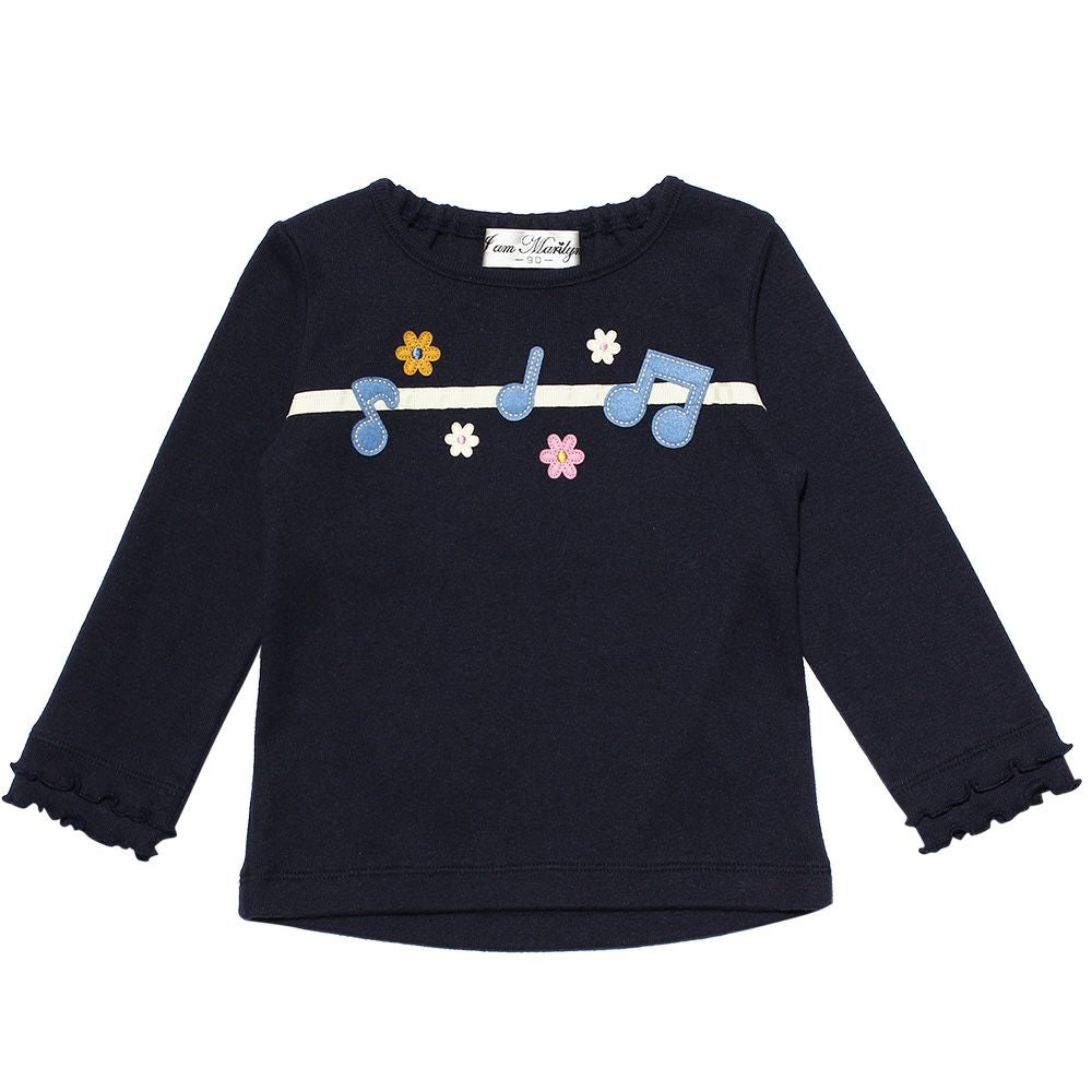 Baby size note & flower T -shirt Navy front