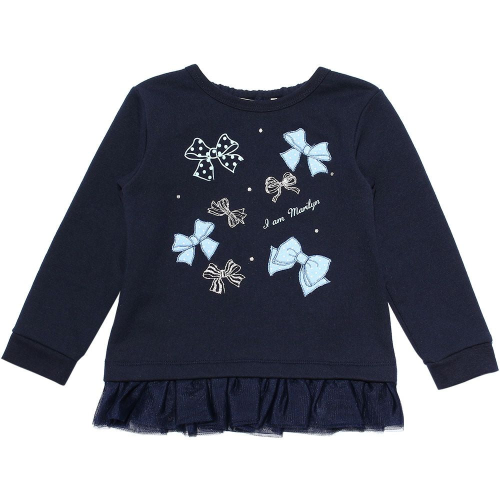Baby Clothing Girl Baby Size Ribbon & Fluff Lleuring Trainer Navy (06) Front
