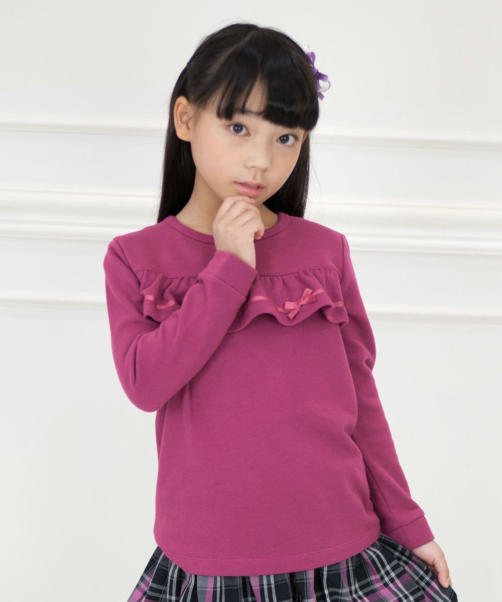Children's clothing girl girls Normal wearing wear Lack hair frills and ribbon Simple design shocking pink (21) model images 1