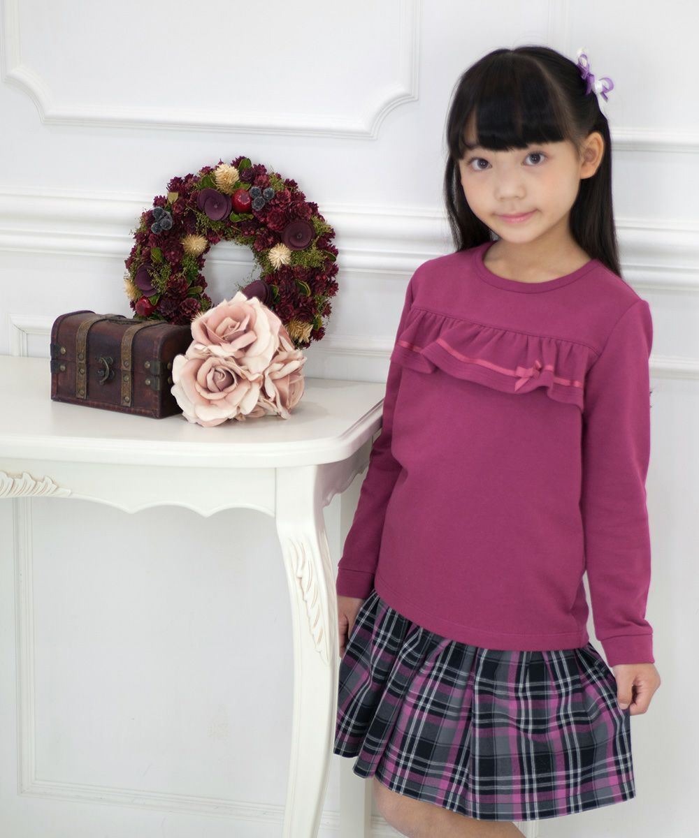 Children's clothing girl girls Normal wearing dressing lining frills and ribbon Simple design shocking pink (21) model images 3