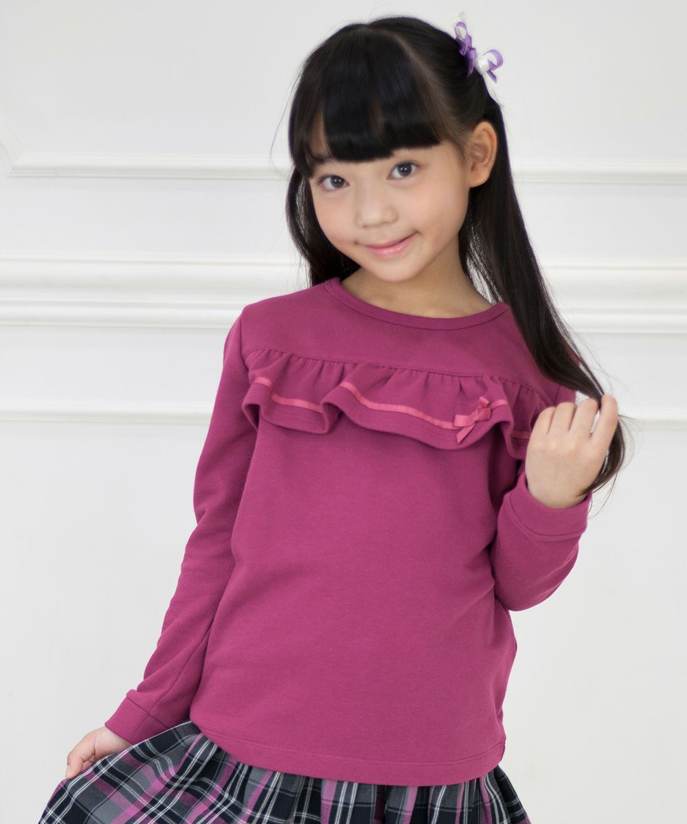 Children's clothing girls girls wearing school dressing lining frills and ribbon Simple design shocking pink (21) model images 4