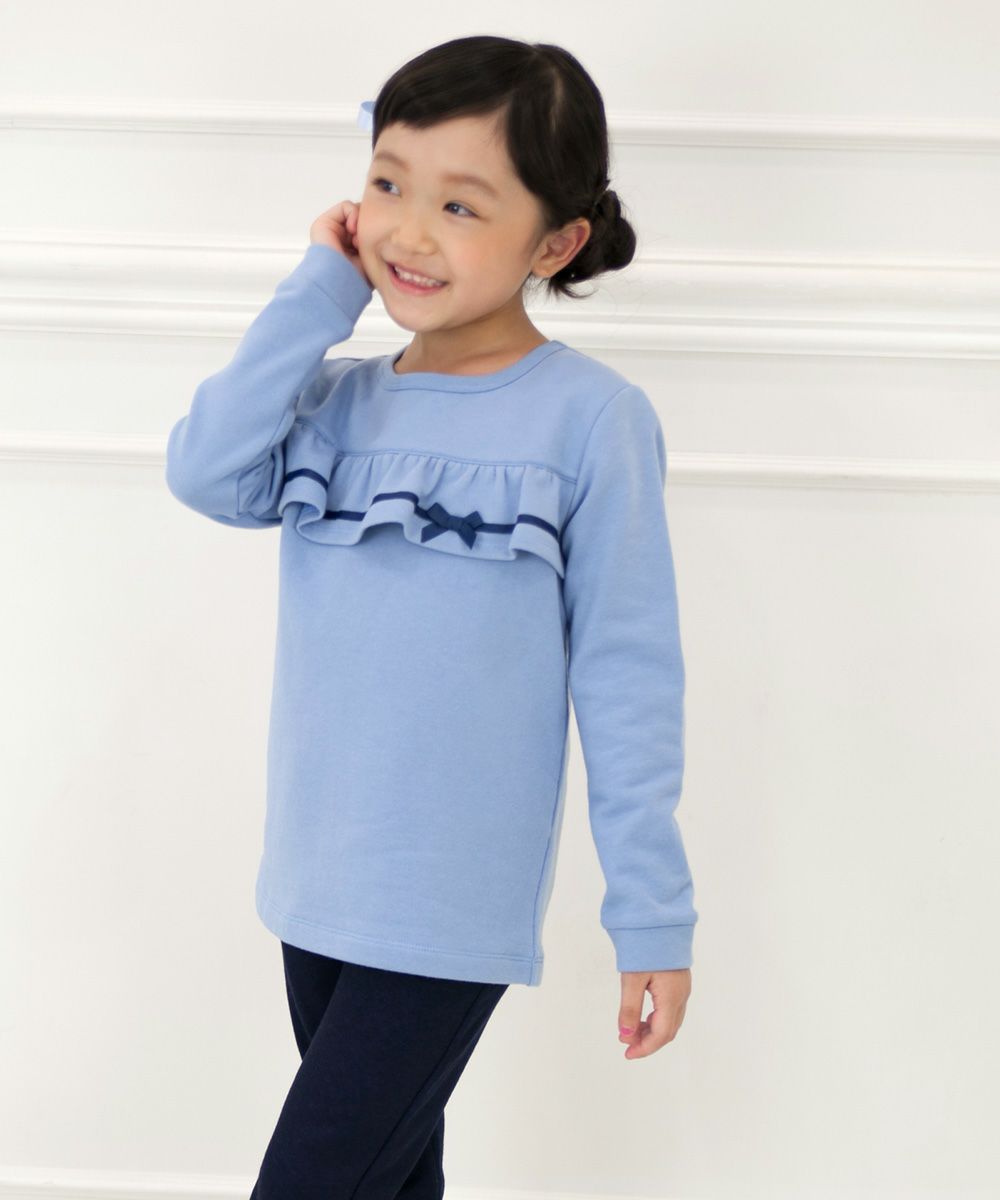 Children's clothing girls children's everyday wearing dressing back hair frills and ribbon Simple design blue (61) model image 3