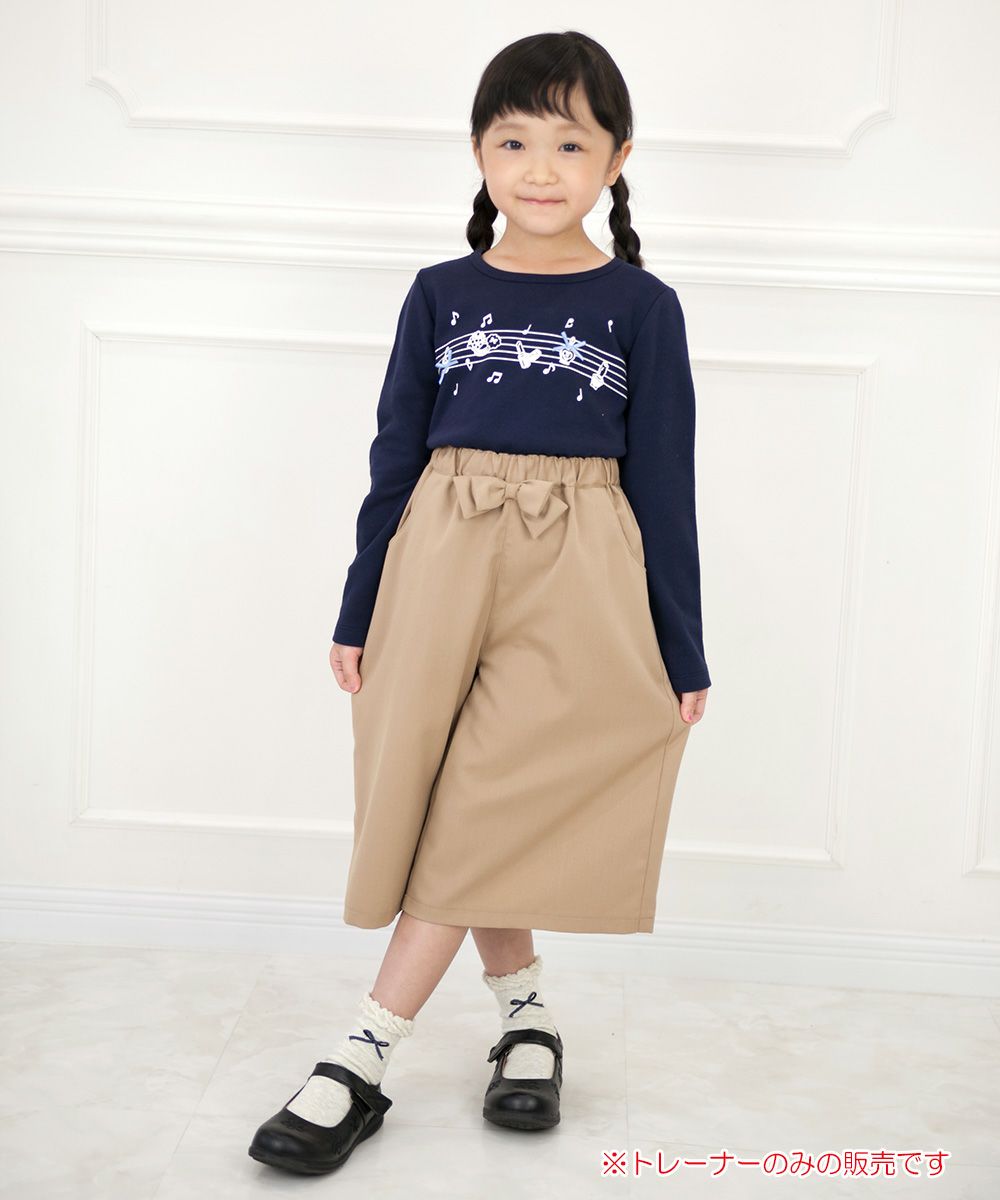 Children's clothing girl ribbon notes x cosmetic print back trainer navy (06) model image whole body