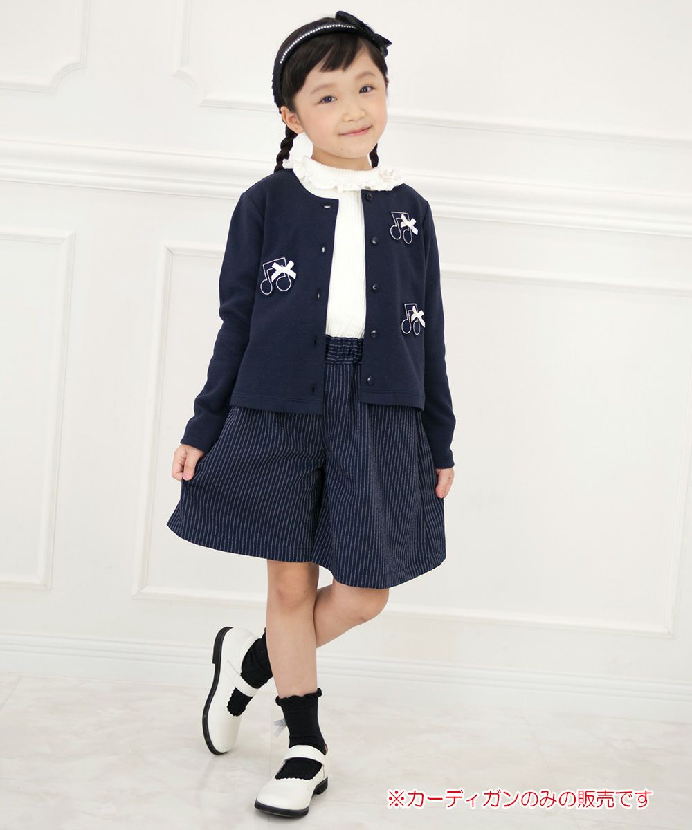 Children's clothing girls girls dressed in everyday dressing dress Music motifs and double knit material with ribbon navy (06) model image whole body