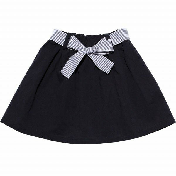 Color Tsuil Skirt with border pattern ribbon Navy front