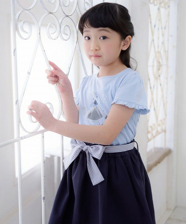 Color Tsuil Skirt with border pattern ribbon Navy model image 2