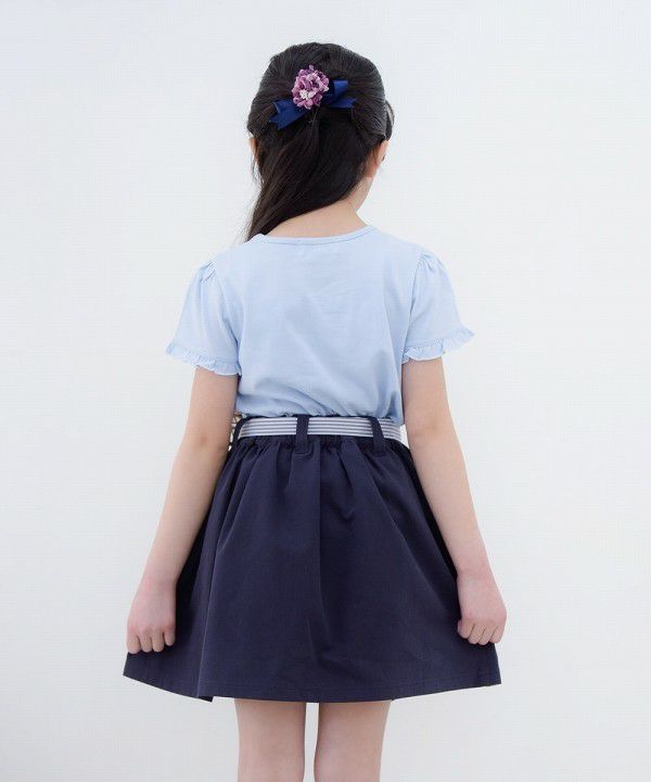 Color Tsuil Skirt with border pattern ribbon Navy model image 4