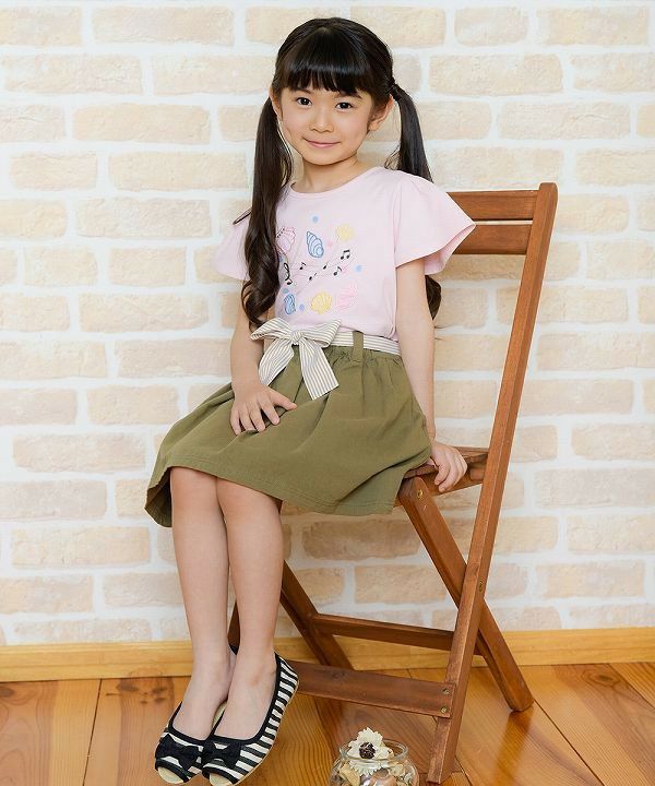 Color Tsuil Skirt with border pattern ribbon Khaki model image 4