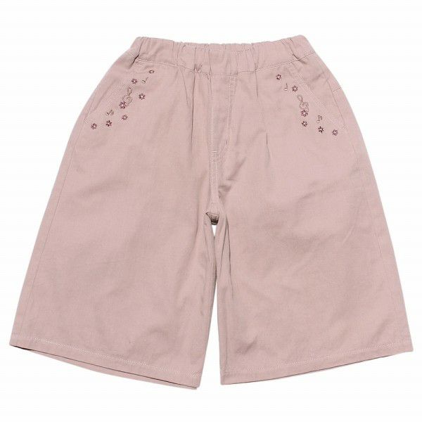 100 % cotton note embroidery three-quarter length gaucho pants Pink front