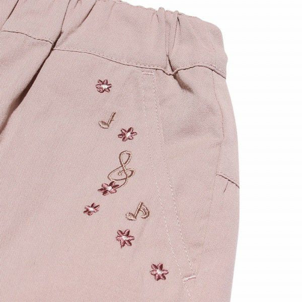 100 % cotton note embroidery three-quarter length gaucho pants Pink Design point 1