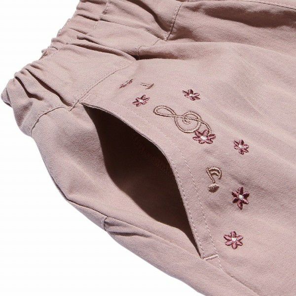 100 % cotton note embroidery three-quarter length gaucho pants Pink Design point 2