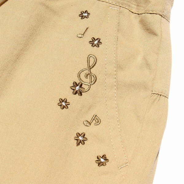 100 % cotton note embroidery three-quarter length gaucho pants Beige Design point 1