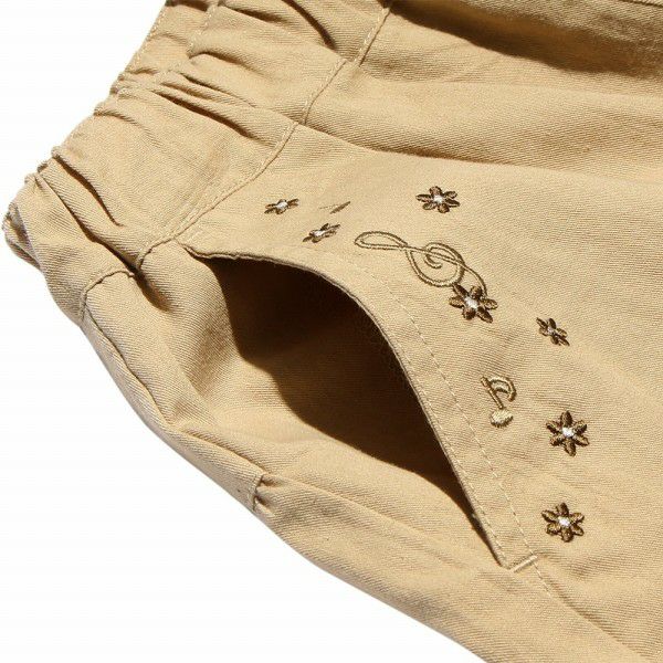 100 % cotton note embroidery three-quarter length gaucho pants Beige Design point 2