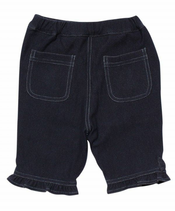 Baby Clothes Girl Baby Size Ribbon & Fluff Denim Knit three-quarter length Pants Navy (06) back