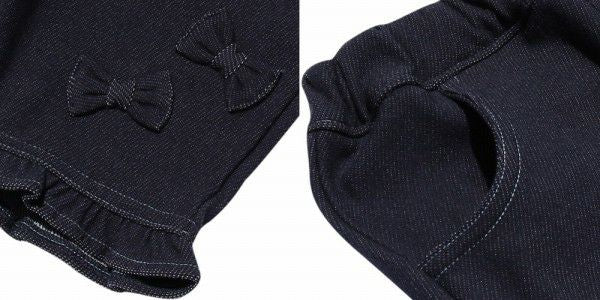 Baby Clothing Girl Baby Size Ribbon & Fluff Denim Knit three-quarter length Pants Navy (06) Design Point 1