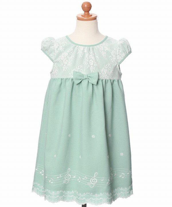 Children's clothing girls Made in Japan & note embroidery dress green (08) torso