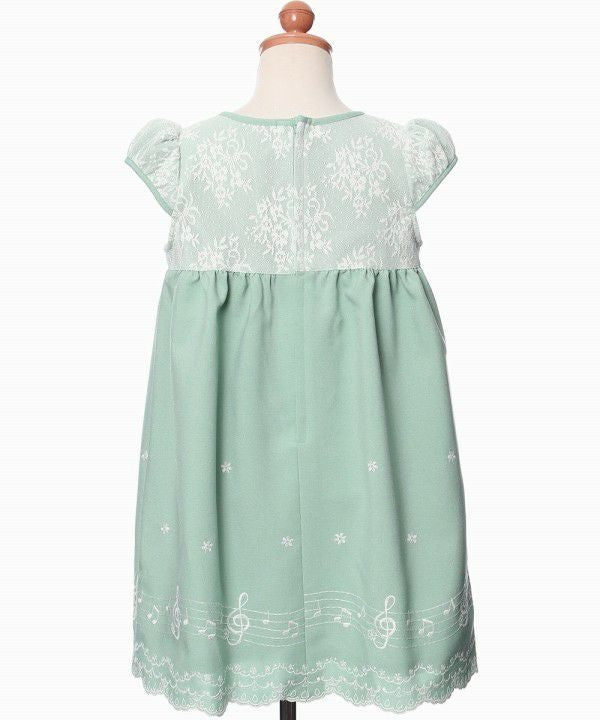 Children's clothing girls Made in Japan & note embroidery One -piece green (08) Torso