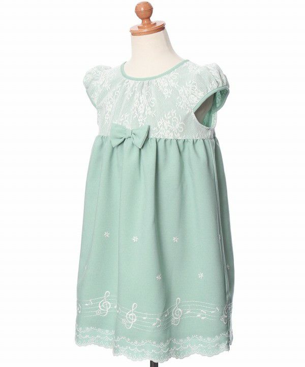 Children's clothing girls made in Japan & note embroidery dress green (08) torso