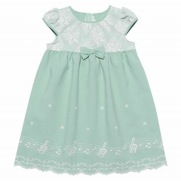Children's clothing girls Made in Japan & note embroidery dress green (08) front