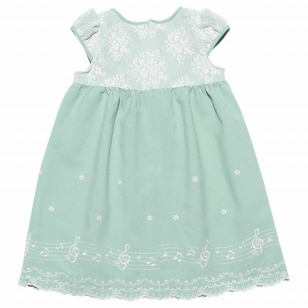Children's clothing girls made in Japan & note embroidery dress green (08) back