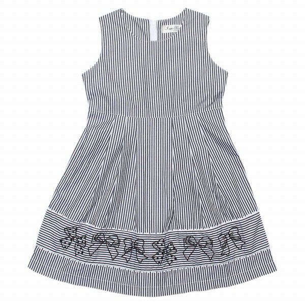 100 % cotton stripe pattern ribbon embroidery dress Black front