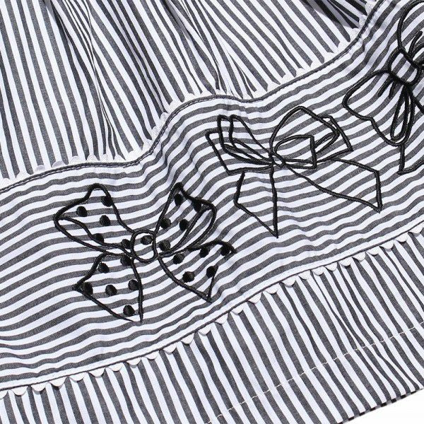 100 % cotton stripe pattern ribbon embroidery dress Black Design point 1