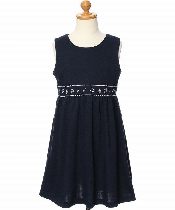 Double knit note embroidery dress Navy torso