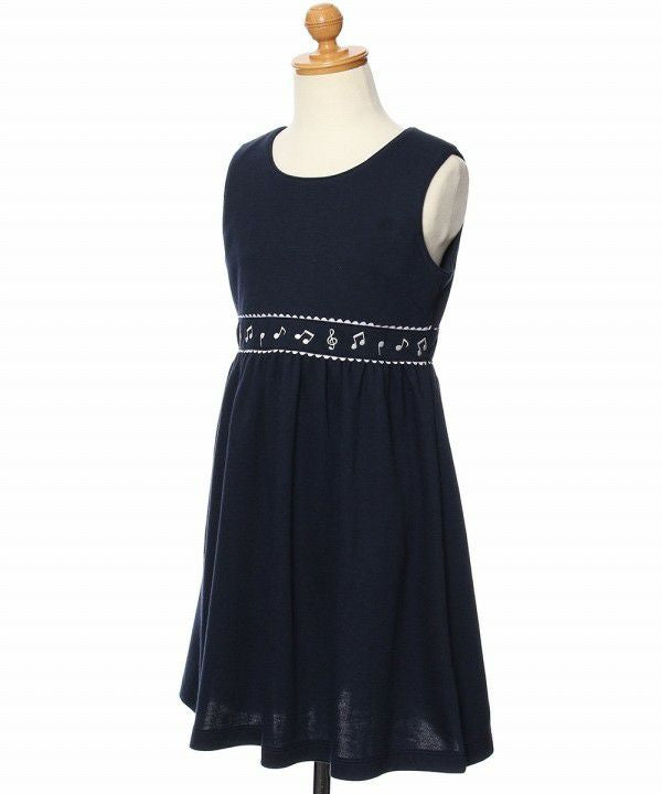 Double knit note embroidery dress Navy torso