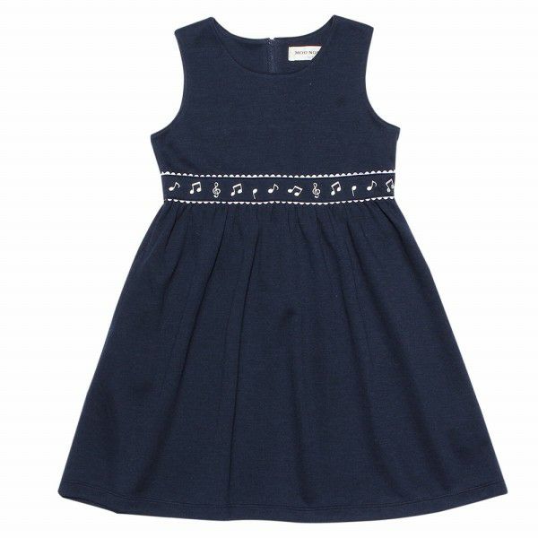 Double knit note embroidery dress Navy front