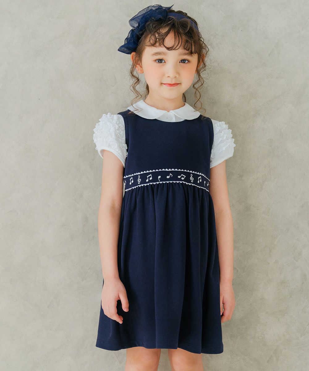 Double knit note embroidery dress Navy model image 1