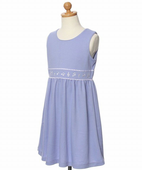 Double knit note embroidery dress Blue torso