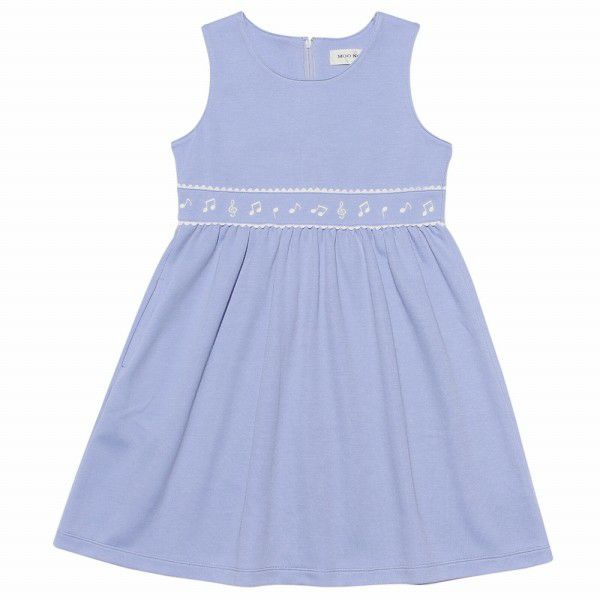 Double knit note embroidery dress Blue front