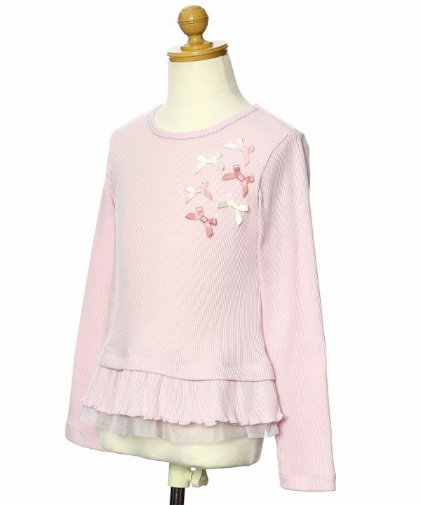 T -shirt with ribbon & tulle frill Pink torso