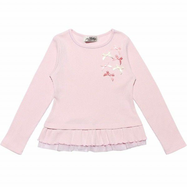 T -shirt with ribbon & tulle frill Pink front