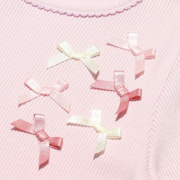 T -shirt with ribbon & tulle frill Pink Design point 1