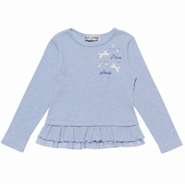 T -shirt with ribbon & tulle frill Blue front
