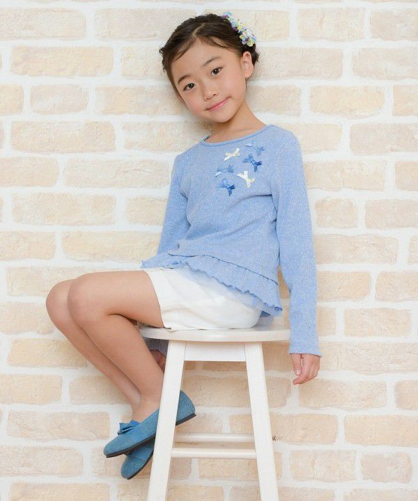 T -shirt with ribbon & tulle frill Blue model image 1
