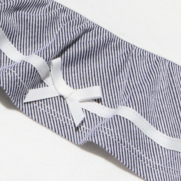 Children's clothing girl 100 % cotton striped pattern frill & ribbon T -shirt black (00) Design point 1