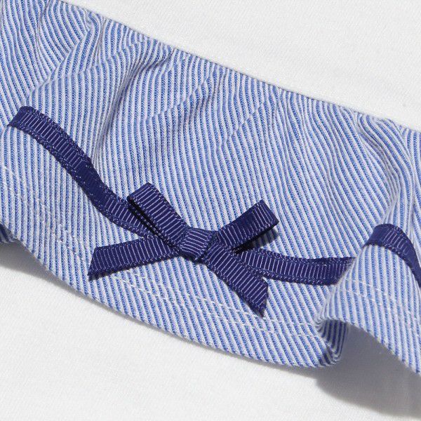 Children's clothing girl 100 % cotton striped pattern frill & ribbon T -shirt blue (61) Design point 1