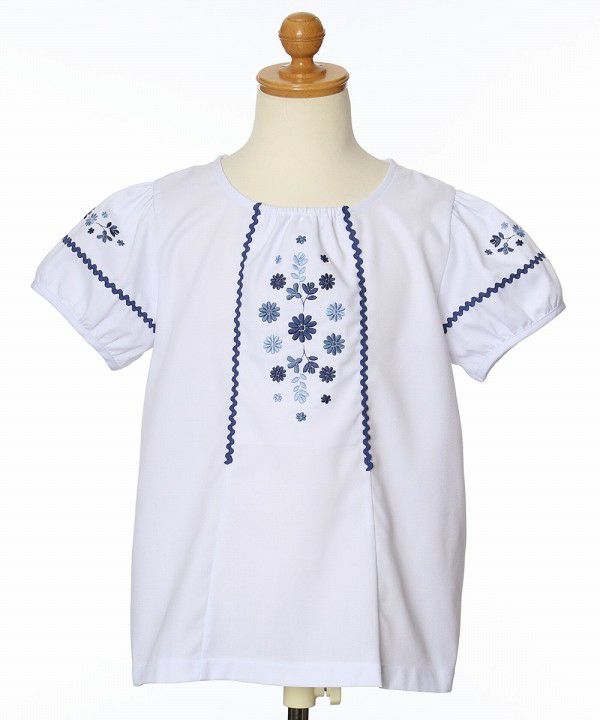 Flower embroidery line A -line blouse Off White torso